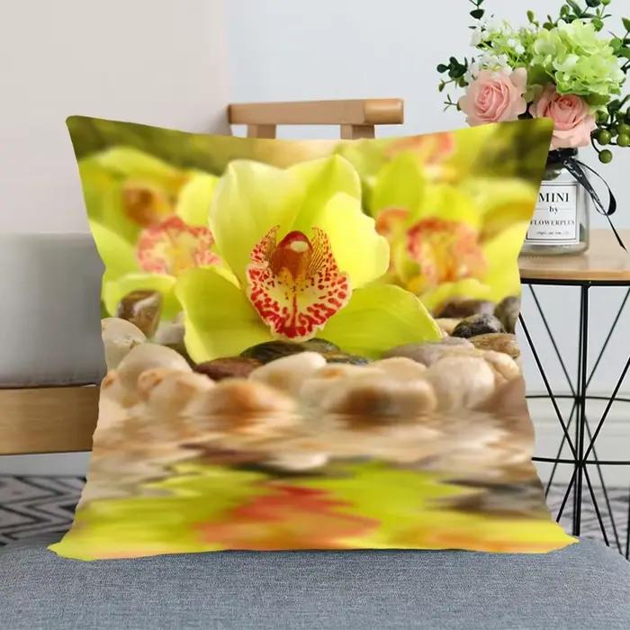 Taie d'Oreiller Orchidée, Carrée, Douce, Décorative, pour Chambre à Coucher, Maison, Bureau