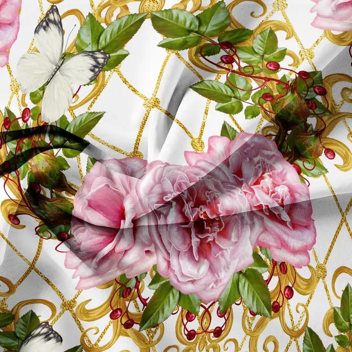 Ensemble de literie luxueux de style baroque moderne avec motifs floraux géométriques - 3 pièces - Inclut 1*Housse de couette + 2*Taies d'oreiller