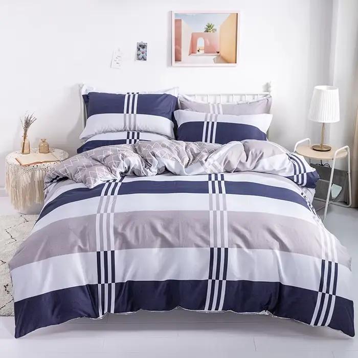 3PC 100% coton housse de couette ensemble rayé impression 1PC housse de couette 2PC taie d'oreiller coton doux pour la peau literie