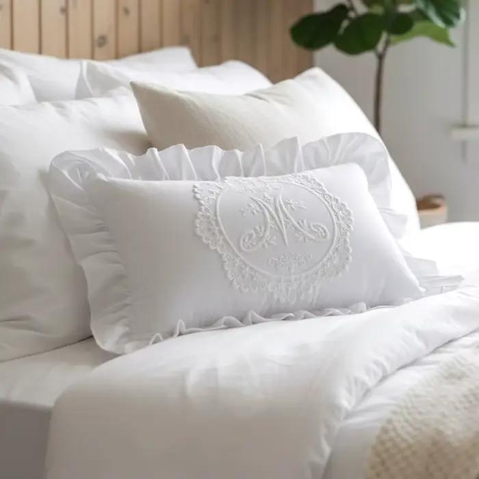 Housse de coussin en dentelle à volants style français, taie d'oreiller en dentelle blanche pour canapé de salon, décoration intérieure