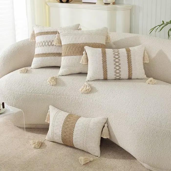 Housse de coussin en Patchwork géométrique, taie d'oreiller brodée de campagne pour canapé-lit, décoration de chaise de voiture, oreiller de ferme Boho