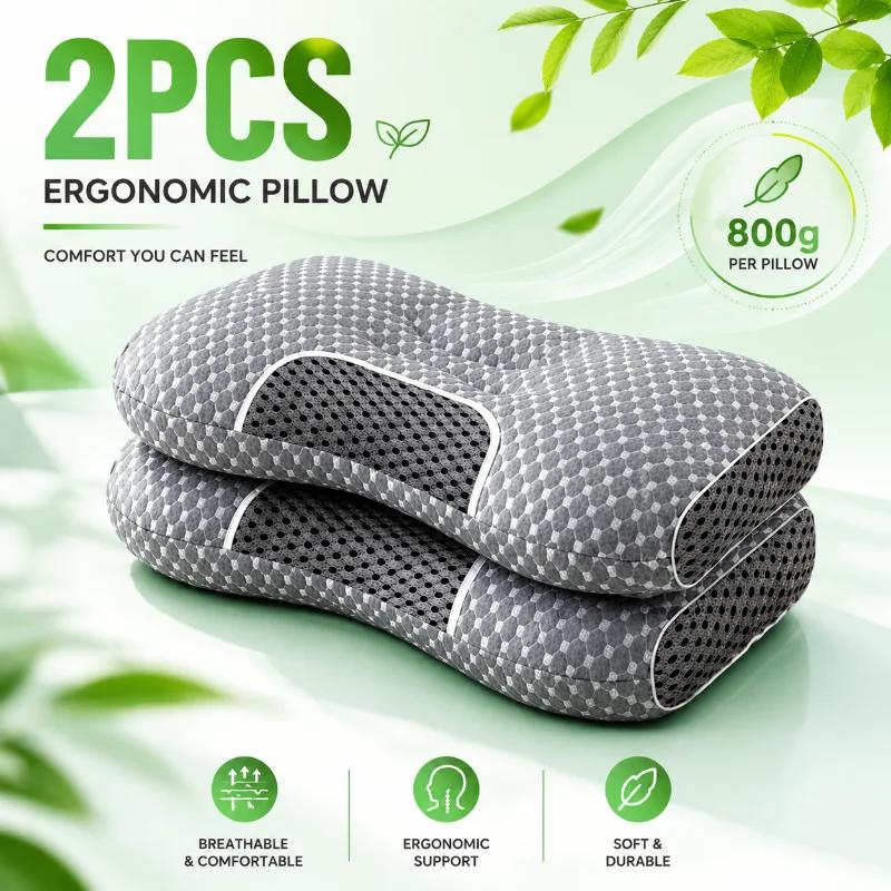 Oreillers orthopédiques profilés, lot de 2, structure de massage réglable, oreillers de soutien pour