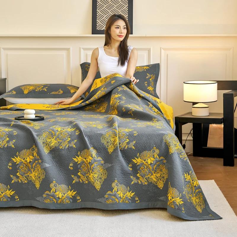 1pc pur coton gaze serviette couverture Jacquard fleur climatisation couette été couette couverture de lit décor à la maison 150*200cm