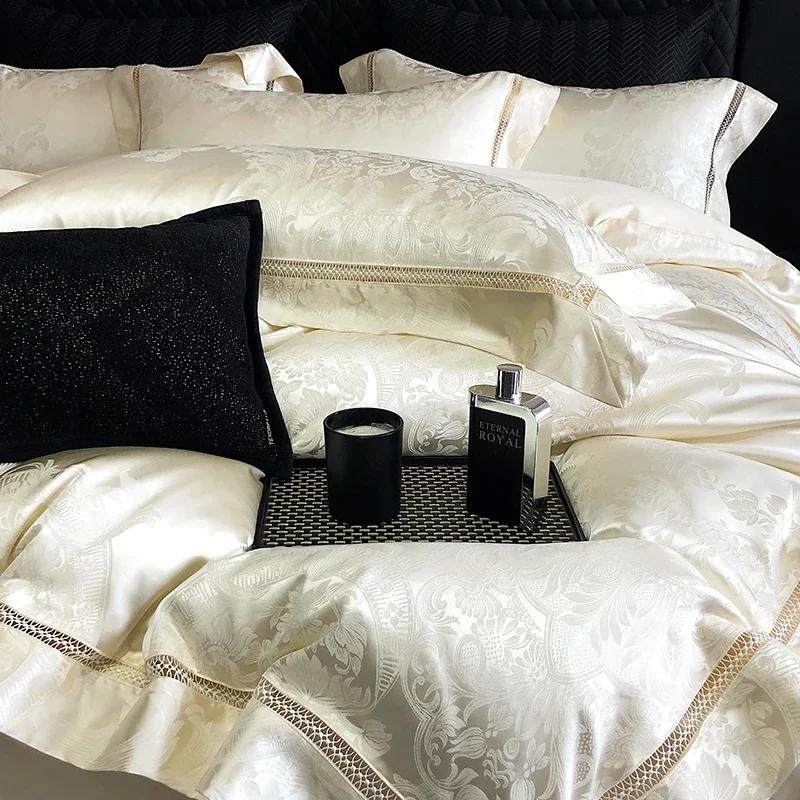 Parure de lit de luxe en brocart Jacquard et coton égyptien, ensemble de literie en Patchwork, doux et soyeux, Queen King, housse de couette, drap et taies d'oreiller