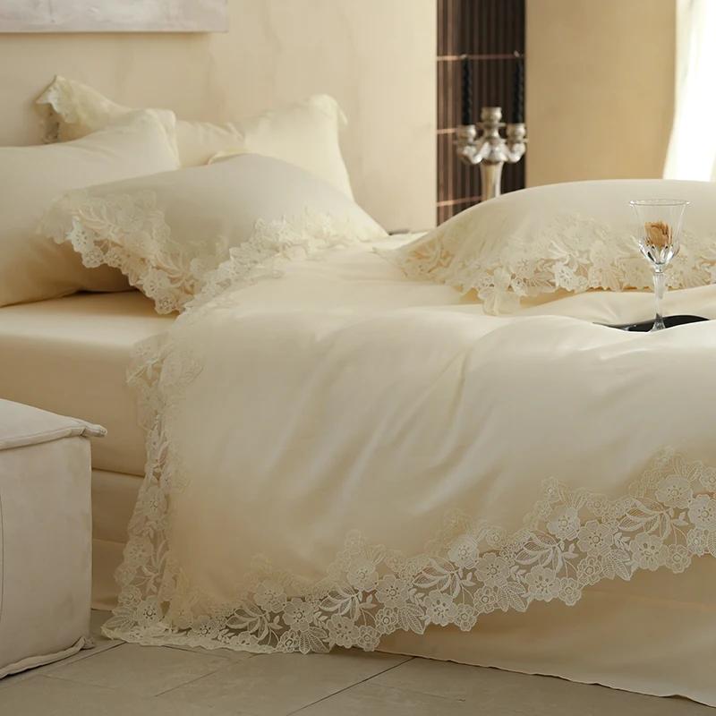 Parure de lit de luxe, couleur crème, taille Queen, décor de chambre à coucher, doux, confortable, Design élégant pour femmes et Couples, drap de lit princesse