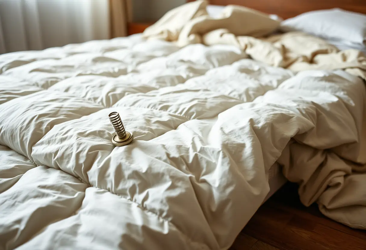 Pinces à linge utilisées pour maintenir la couette en place