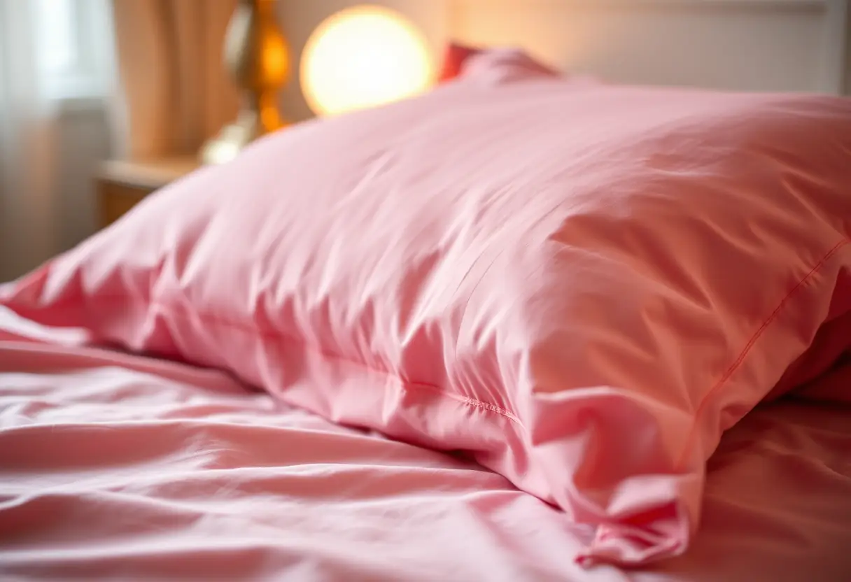 Oursin de couette rose pâle sous la lumière douce d'une veilleuse